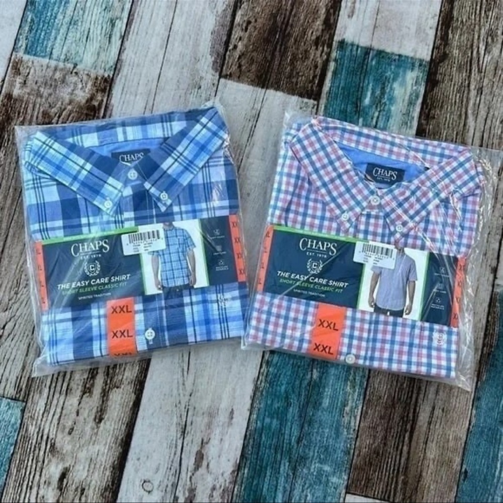 Chaps Men’s Button-Down Plaid Shirt - Blue & Pink Options